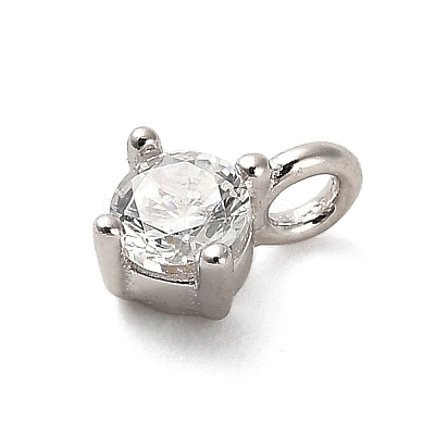 925 Sterling Silver Clear Cubic Zirconia Flat Round Charms STER-U009-07P-01-1