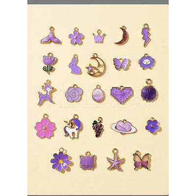 24Pcs 24 Style Light Gold Alloy Enamel Pendants ENAM-YW0001-78-A-1