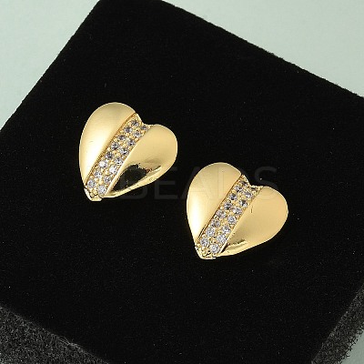 Brass Micro Pave Clear Cubic Zirconia Stud Earrings for Women LS-EJEW-U034-02G-03-1