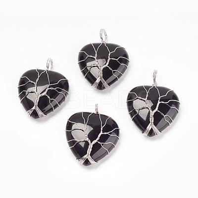 Natural Black Agate Pendants G-G713-F01-1