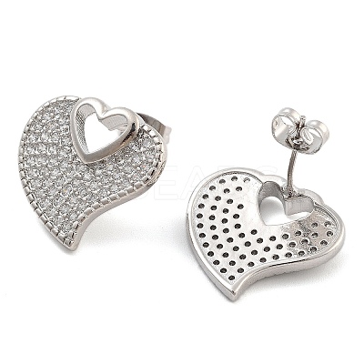 Brass Pave Cubic Zirconia Stud Earrings EJEW-U005-10P-1