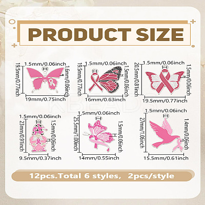 12Pcs 6 Styles Breast Cancer Pink Awareness Ribbon Theme Alloy Enamel Pendants ENAM-LP0002-40-1