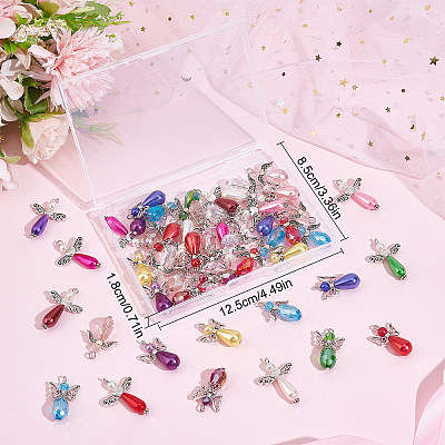 60Pcs 4 Style Electroplate Glass & Imitation Pearl Acrylic Pendants FIND-SC0004-04-1