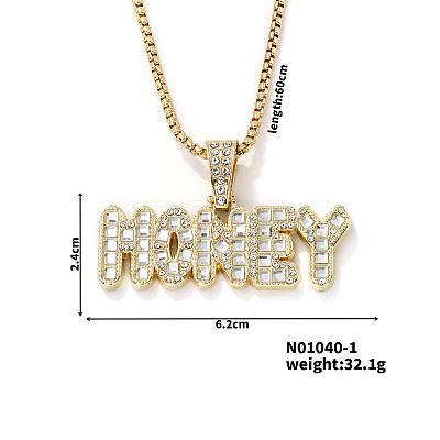Hip-hop Alloy Rhinestones Word Honey Pendant Necklace KF1466-1