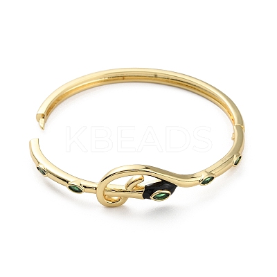 Cubic Zirconia Snake Hinged Bangle with Enamel BJEW-G673-03G-1