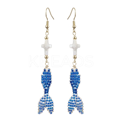 Glass & Shell Dangle Earrings EJEW-MZ00160-02-1