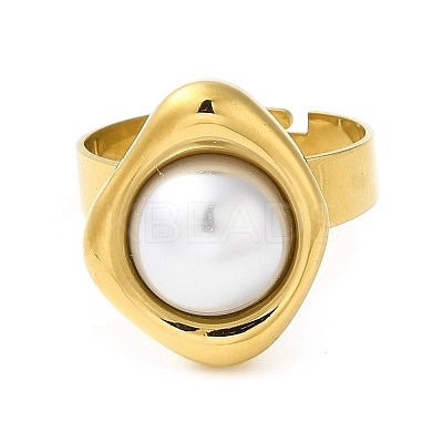 Ion Plating(IP) 304 Stainless Steel Twist Rhombus Adjustable Rings with ABS Imitation Pearl Beaded STAS-D089-24G-1