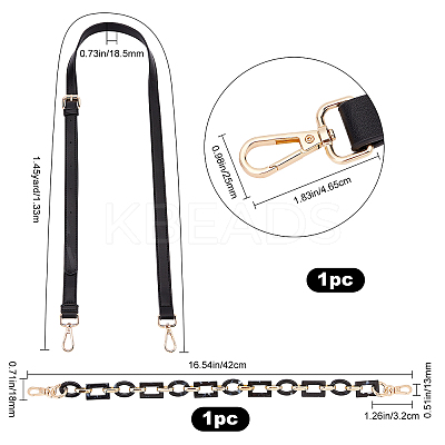 2Pcs PU Leather Bag Strap and Acrylic & CCB Plastic Link Chains Bag Handles FIND-GF0001-60-1
