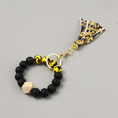 Silicone Round Beaded Keychain Wristlet AJEW-SZC0007-06B-1