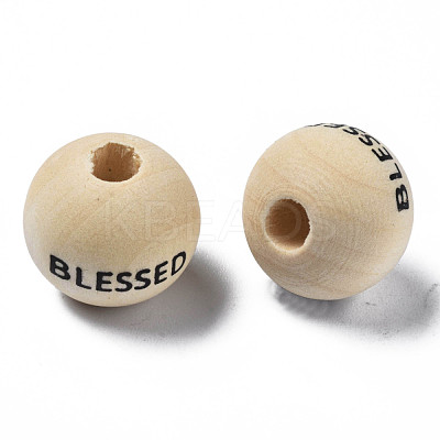 Printed Natural Wood European Beads WOOD-T019-45-1