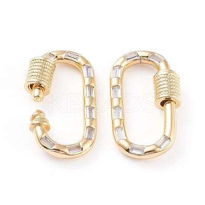 Brass Micro Pave Cubic Zirconia Screw Carabiner Lock Charms X-ZIRC-L093-58A-G-1