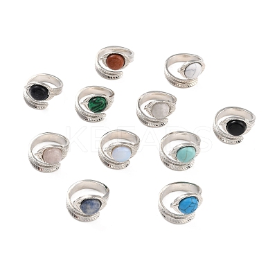 Oval Natural & Synthetic Mixed Stone Cuff Ring RJEW-I079-01-1