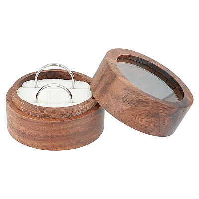 Round Walnut Wooden Engagement Ring Boxes CON-WH0093-03B-1