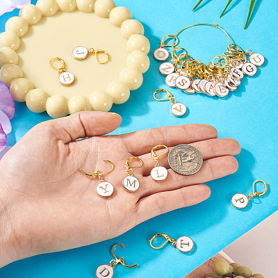 26Pcs Flat Round with Letter A~Z Alloy Enamel Pendant Locking Stitch Markers HJEW-TAC0089-1