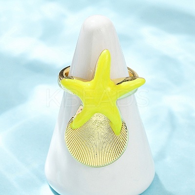 Brass Enamel Adjustable Cuff Rings for Women RJEW-G357-01E-1