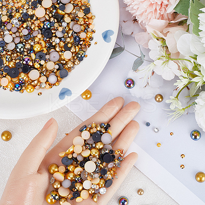 2 Bags ABS Plastic Imitation Pearl with Resin Rhinestone Cabochon MRMJ-SC0001-20C-1