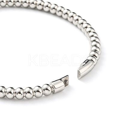 Non-Tarnish 304 Stainless Steel Round Beaded Bangle for Women BJEW-B064-01P-1