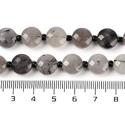 Natural Tourmalinated Quartz Beads Strands G-B094-A25-01-1