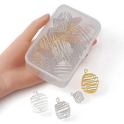 20Pcs 4 Styles Iron Wire Spiral Bead Cage Pendants IFIN-YW0001-88-1