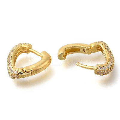 Rack Plating Heart Brass Pave Clear Cubic Zirconia Hoop Earrings EJEW-I310-09G-1