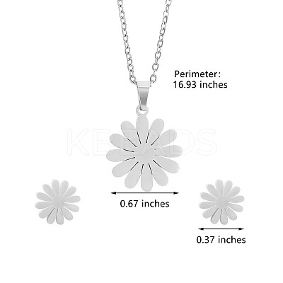 316 Surgical Stainless Steel Daisy Stud Earrings and Pendant Necklace JX376A-1