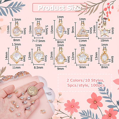 100Pcs 20 Styles Alloy Cubic Zirconia Charms ZIRC-HS0001-09-1