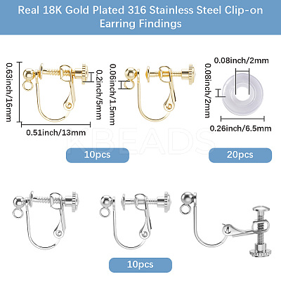 20Pcs 2 Colors 316 Stainless Steel Clip-on Earring Findings STAS-BBC0007-26-1