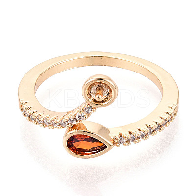 Teardrop Brass Micro Pave Cubic Zirconia Cup Peg Ring Settings KK-T076-08G-1