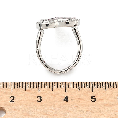 Heart Brass Micro Pave Cubic Zirconia Cuff Rings for Women RJEW-A069-12P-1