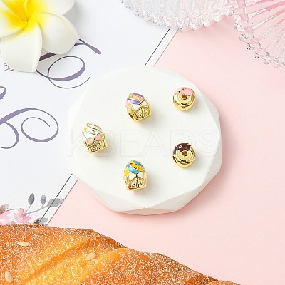 5Pcs 5 Styles Donut & Cake Rack Plating Brass Enamel Beads KK-CJ0002-83-1
