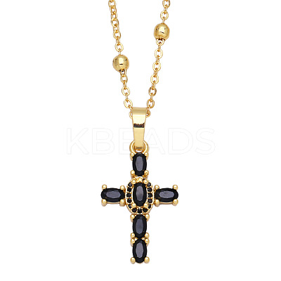 Fashionable Hip Hop Golden Brass Cross Pendant Necklace for Women with Micro Inlaid Gemstones and Zircon Crystals (NKB072) ST0556035-1