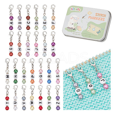 26Pcs 26 Styles Letter A~Z Acrylic Pendant Stitch Markers HJEW-NB00051-1