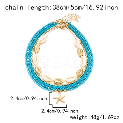 Bohemian Style Alloy Starfish Pendant Glass Seed Beads Natural Shell Beaded Multi Layered Necklaces FS-WG079D7-02-1
