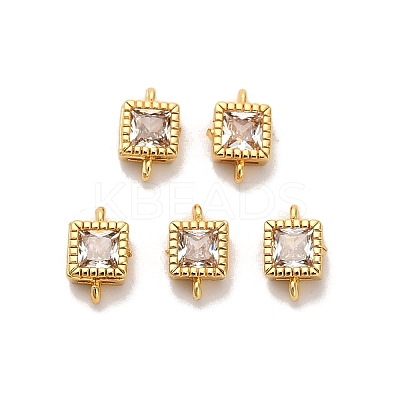 Brass Pave Clear Cubic Zirconia Square Connector Charms KK-H515-06G-1