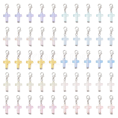 Plastic Cross Pendant Decorations HJEW-JM04519-1
