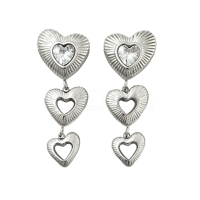 Heart 304 Stainless Steel Clear Cubic Zirconia  Dangle Stud Earrings EJEW-D319-17P-1