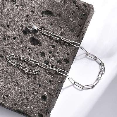 Tarnish Resistant 304 Stainless Steel Paperclip Chain Bracelet for Men Women BJEW-E031-03P-05-1