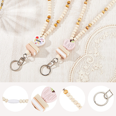 Wood & Silicone Retractable Badge Reel with Chains HJEW-SC00157-1