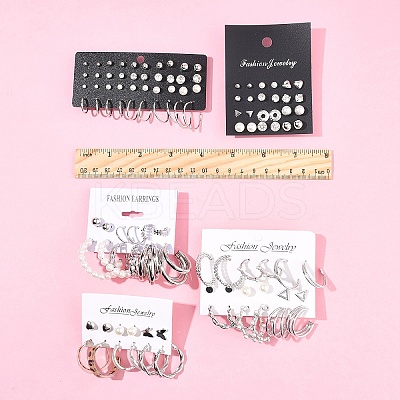 5 Sets 5 Styles Alloy & Plastic Pearl & Acrylic & Rhinestone Earring Sets EJEW-FS0001-24-1