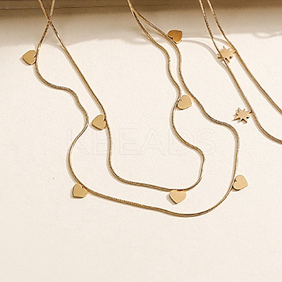 Heart 304 Stainless Steel Double Layered Necklaces for Women NJEW-C082-02G-1