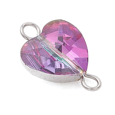 Transparent Glass Heart Links Connector Charms PALLOY-JF04197-1