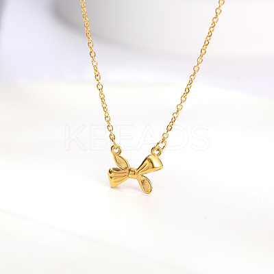 304 Stainless Steel Bowknot Pendant Necklace for Women YR9131-1-1