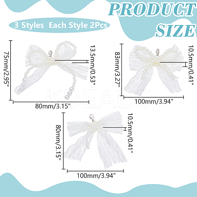 6Pcs 3 Styles Bowknot Resin Imitation Pearl Shoe Charms FIND-WR0011-81A-1