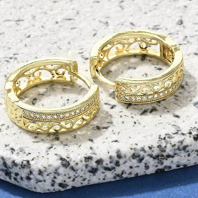 Brass Clear Cubic Zirconia Hoop Earrings EJEW-M047-23G-1