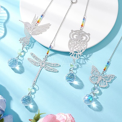 4Pcs Glass Teardrop Hanging Suncatchers HJEW-JM04654-1