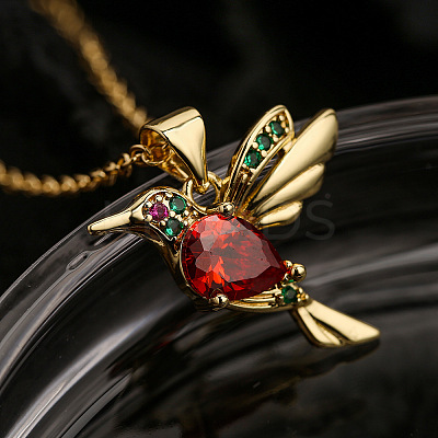 Brass Pave Cubic Zirconia Little Bird Pendant Necklaces FS-WG89328-02-1