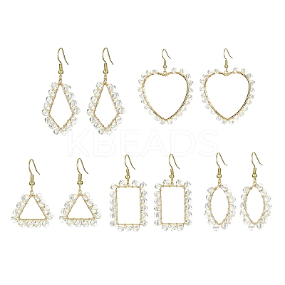 5 Pair 5 Style Brass Geometry Dangle Earrings with Glass Beaded EJEW-JE05400-1