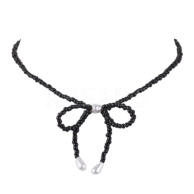 Bowknot 304 Stainless Steel Necklaces NJEW-JN04670-02-1