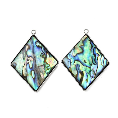 304 Stainless Steel Pave Natural Paua Shell Pendants STAS-Z125-01D-P-1