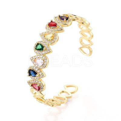 Brass Micro Pave Cubic Zirconia and Rhinestone Cuff Bangles for Women KK-T079-66G-1